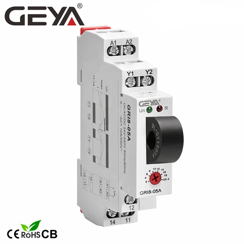 Shelly Relay Module - GEYA GRI8-05 AC OF DC-stroombewakingsrelais Rechtdoor