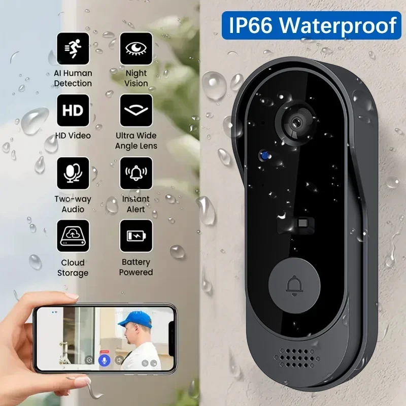 Smart Doorbell Wired - Video HD draadloze waterdichte deurbelcamera, nachtzicht